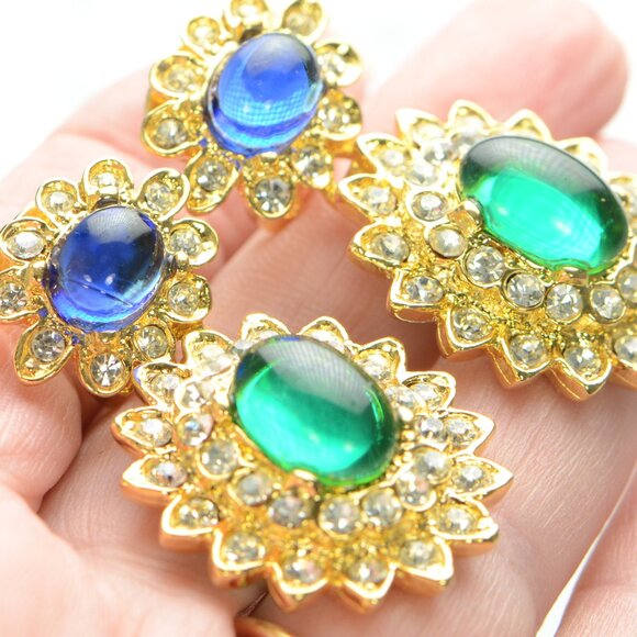 Vintage Kenneth Jay Lane KJL Gold-tone Gemstone & Crystal Drop Earrings - Picture 5 of 8